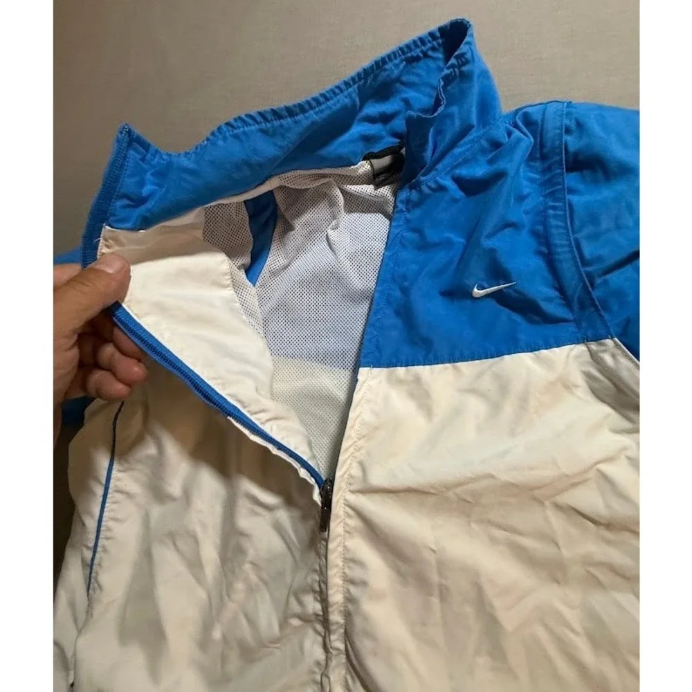 Vintage Nike Windbreaker Jacket Coat‎ Mens Large Blue White Full Zip Lightweight